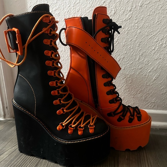 Dolls Kill Shoes - Stylish Black and Orange Platform Boots